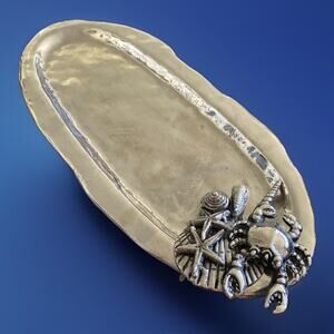 Vintage Nautical Beachy Abbott Polished Aluminum Platter Tray 23"x9"x1.5"
